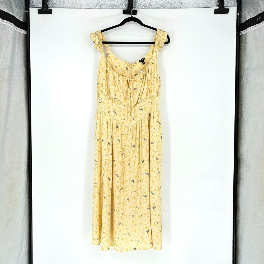 NWT Yellow Floral Butterfly Corset Detail Midi Dress - Size 16 (XL) Milkmaid